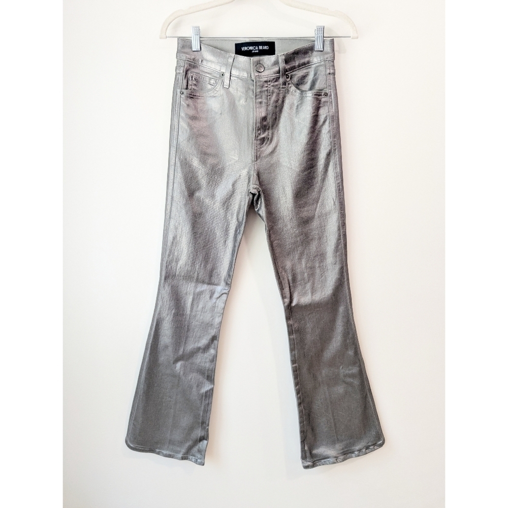Veronica Beard Carson High Rise Ankle Flare In Light Gunmetal - Picture 2 of 8